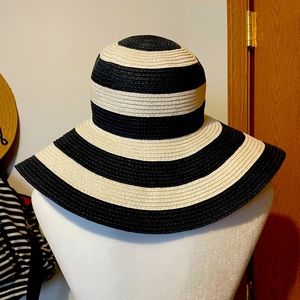 Navy and white striped bucket hat